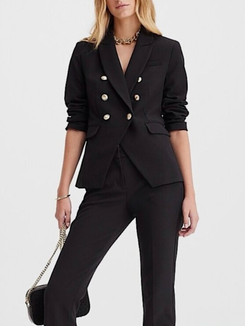 EXPRESS Stretch Twill Blazer Double Breasted Look Size 12 Black